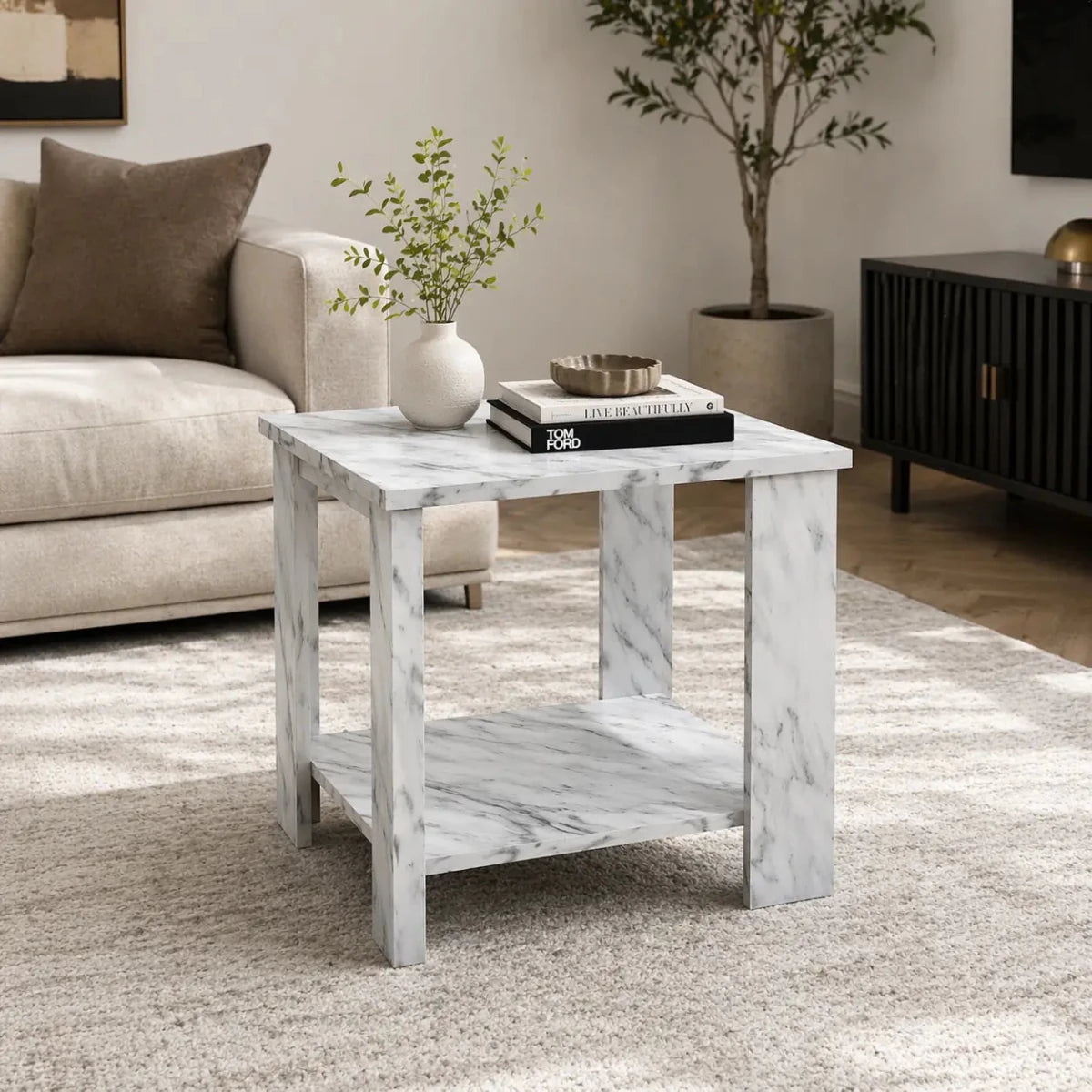 Ensemble table basse effet marbre contemporain - utilisé 5 mois
