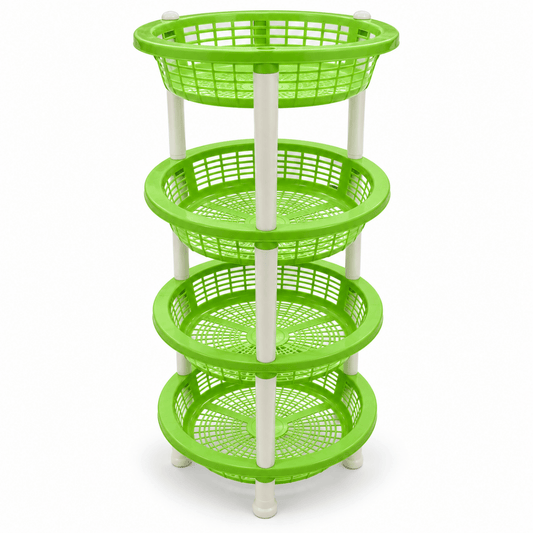 4-Tier Round Plastic Storage Basket Stand – Green & White - Al Thahani Furniture