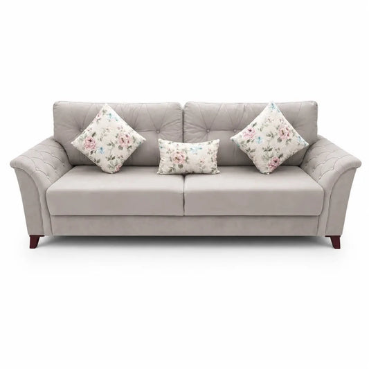 5-Seater Fabric Sofa Set | 3-Seater Sofa Bed & 2 Floral Wingback Armchairs, Beige - used 1.5 Years - Al Thahani Furniture