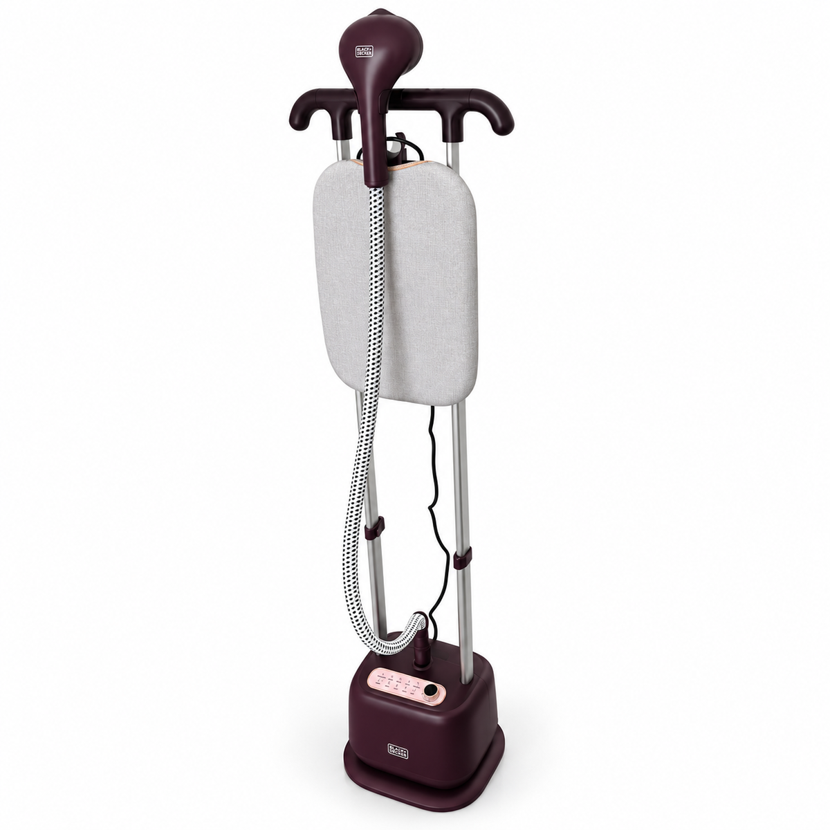BLACK+DECKER GSTD2450-B5 2400W Twin Pole Garment Steamer with Ironing Board – Burgundy