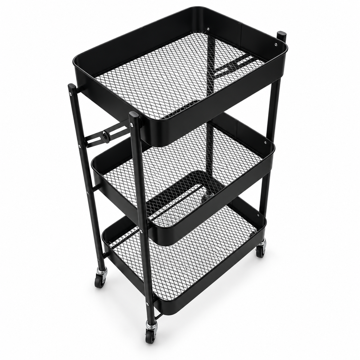 IKEA 3-Tier Metal Mesh Storage Trolley with Wheels – Matte Black