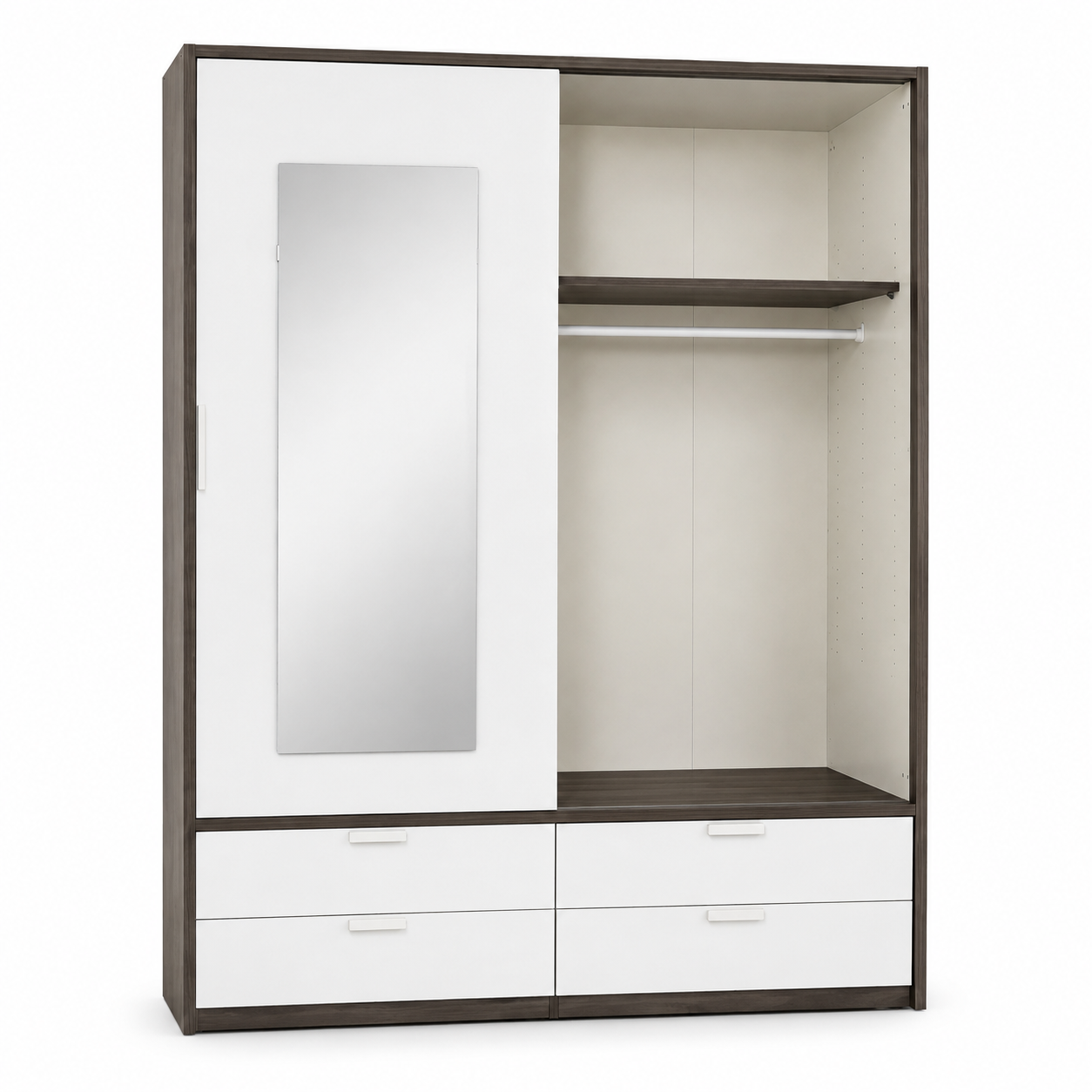 Home Centre Ventura King Bedroom Set with IKEA TRYSIL Wardrobe & Mattress – 180 × 200 cm – White/Concrete