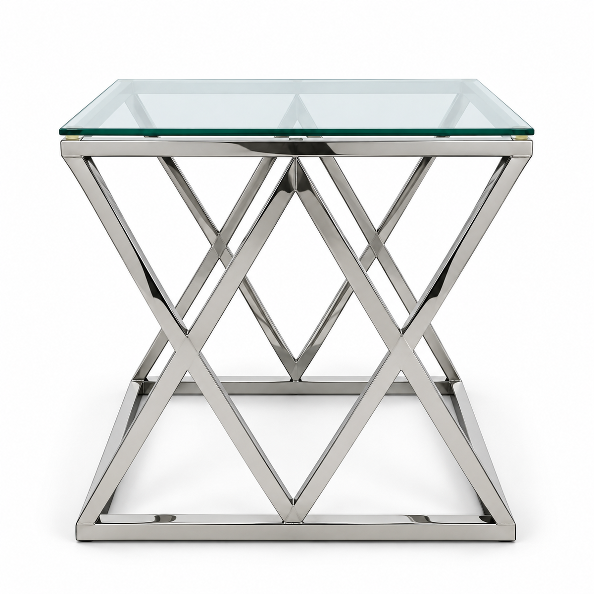 Porto Glass Top Side Table – Chrome & Clear – 55 × 55 × 55 cm