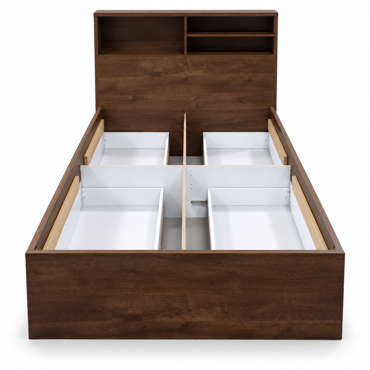 Home Centre Twin Storage Bed with Mattress, 4 Drawers & Headboard Shelves – 120 × 200 cm – Dark Brown
