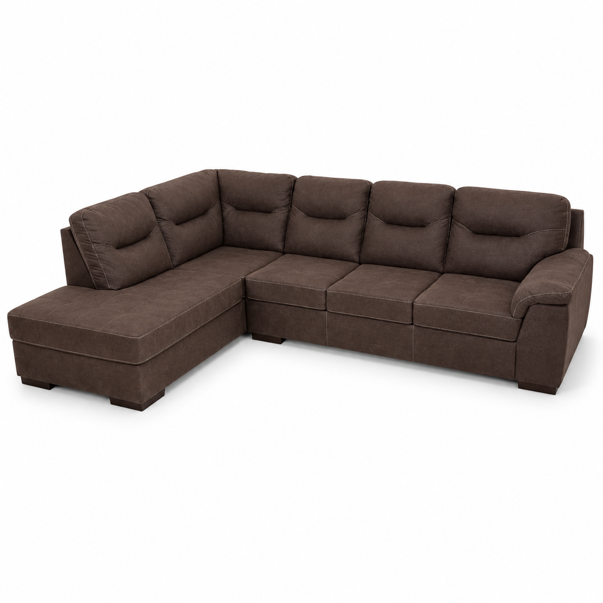 PAN Home Freeport L-Shaped Corner Sofa with Left Chaise – Choco Brown – 280 × 205 × 105 cm