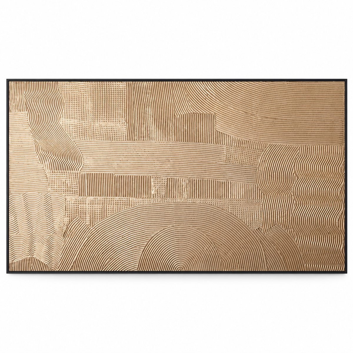Home Centre Extra-Large Textured Abstract Framed Wall Art – Beige & Black – 180 × 80 cm