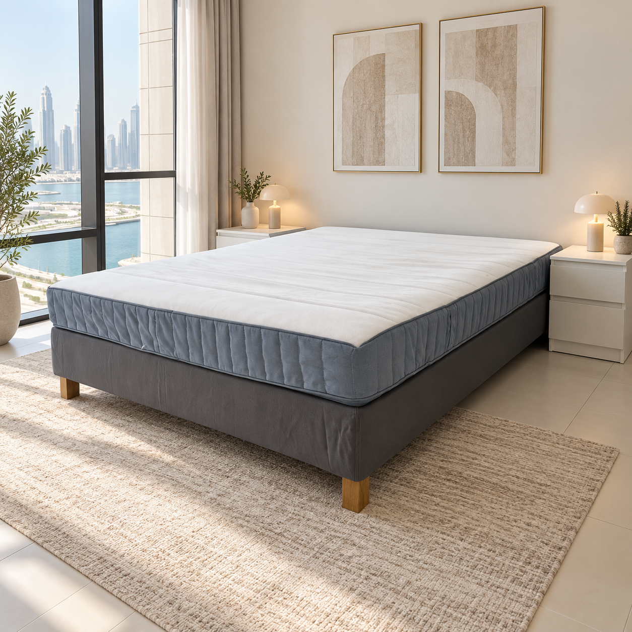 IKEA King Bed with Mattress & 2 IKEA Side Drawers – Grey – 180 × 200 cm