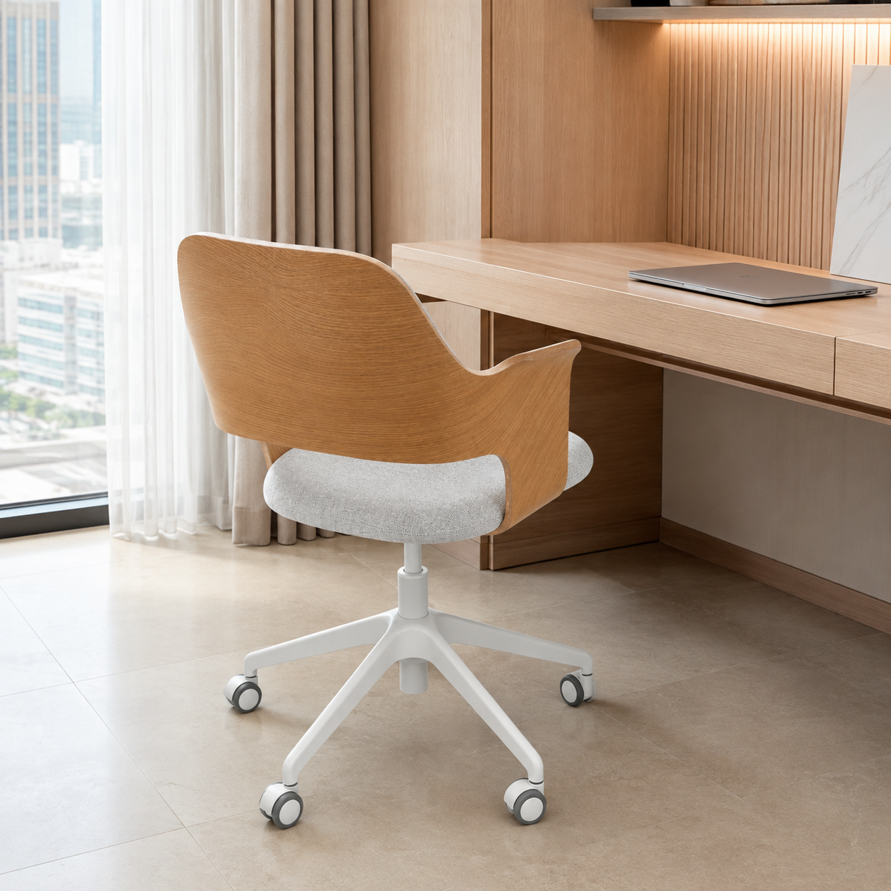 IKEA FJÄLLBERGET Conference Chair with Castors – White Stained Oak Veneer / Gunnared Beige