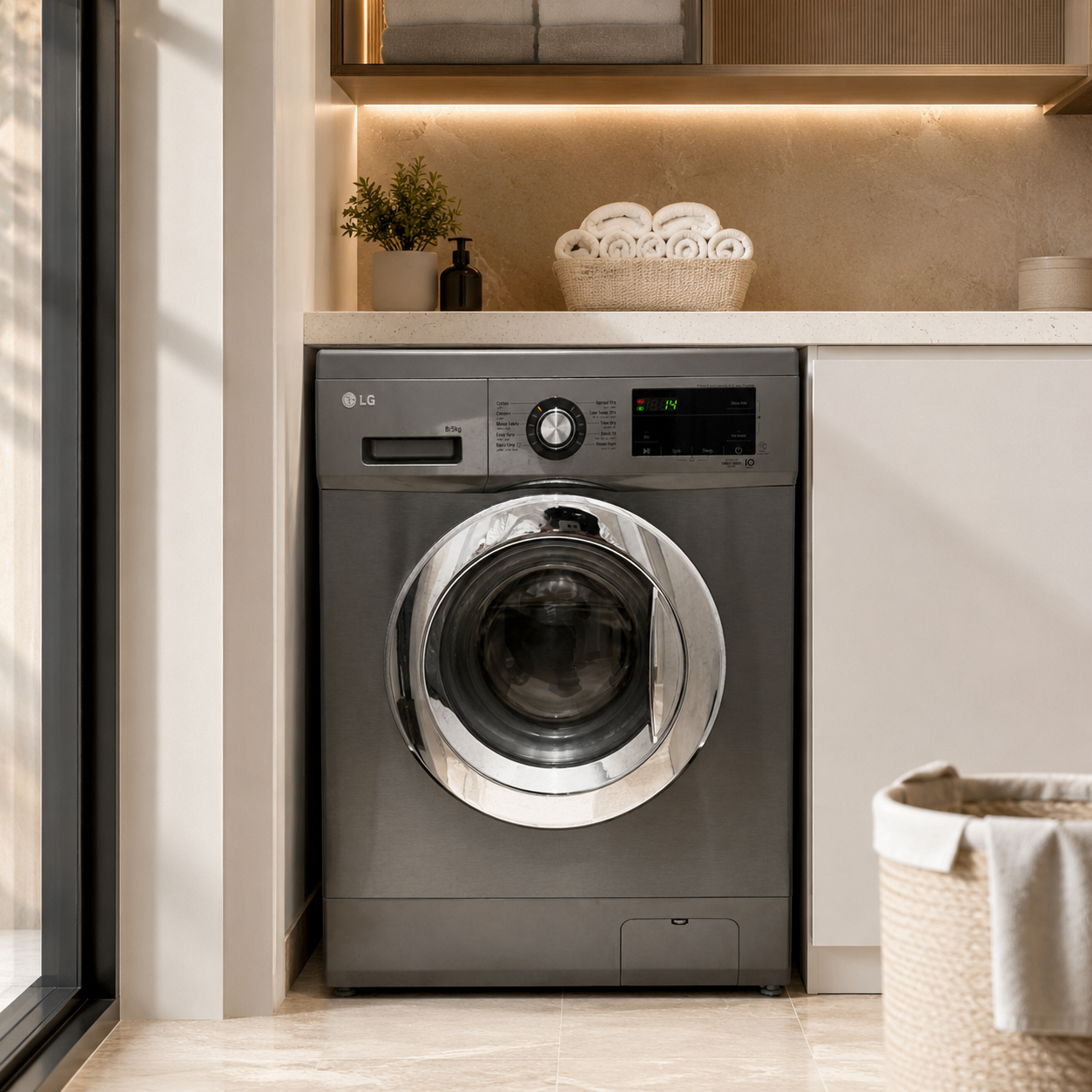 LG F4J3TMG5P Washer Dryer Combo – 8kg Wash / 5kg Dry – Platinum Silver