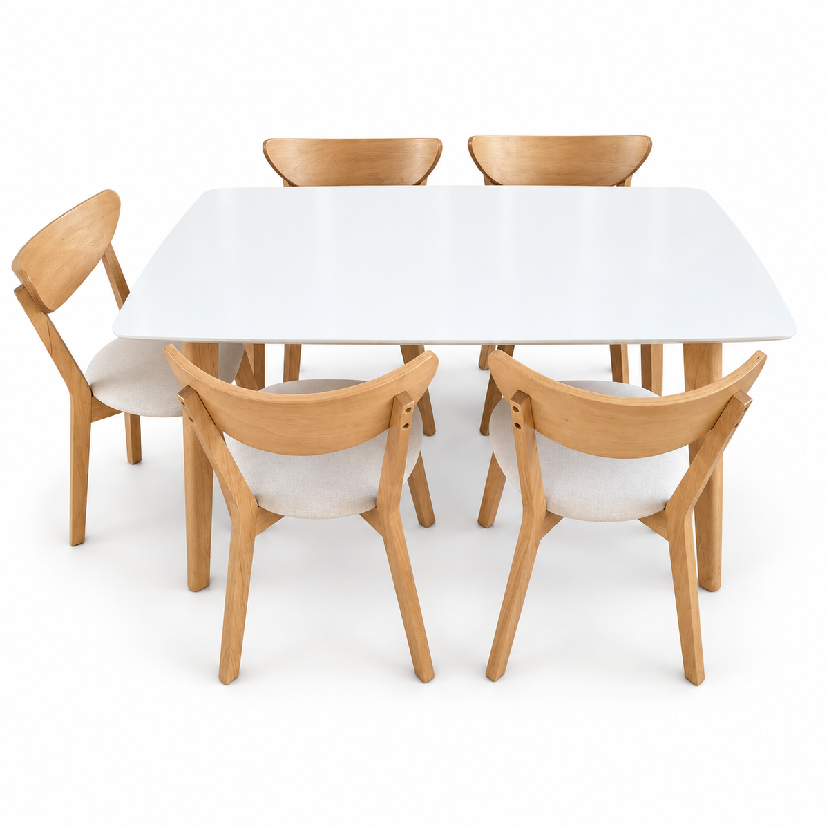 Home Box Cameroon NXT 7-Piece 6-Seater Dining Set – Natural Wood & Beige