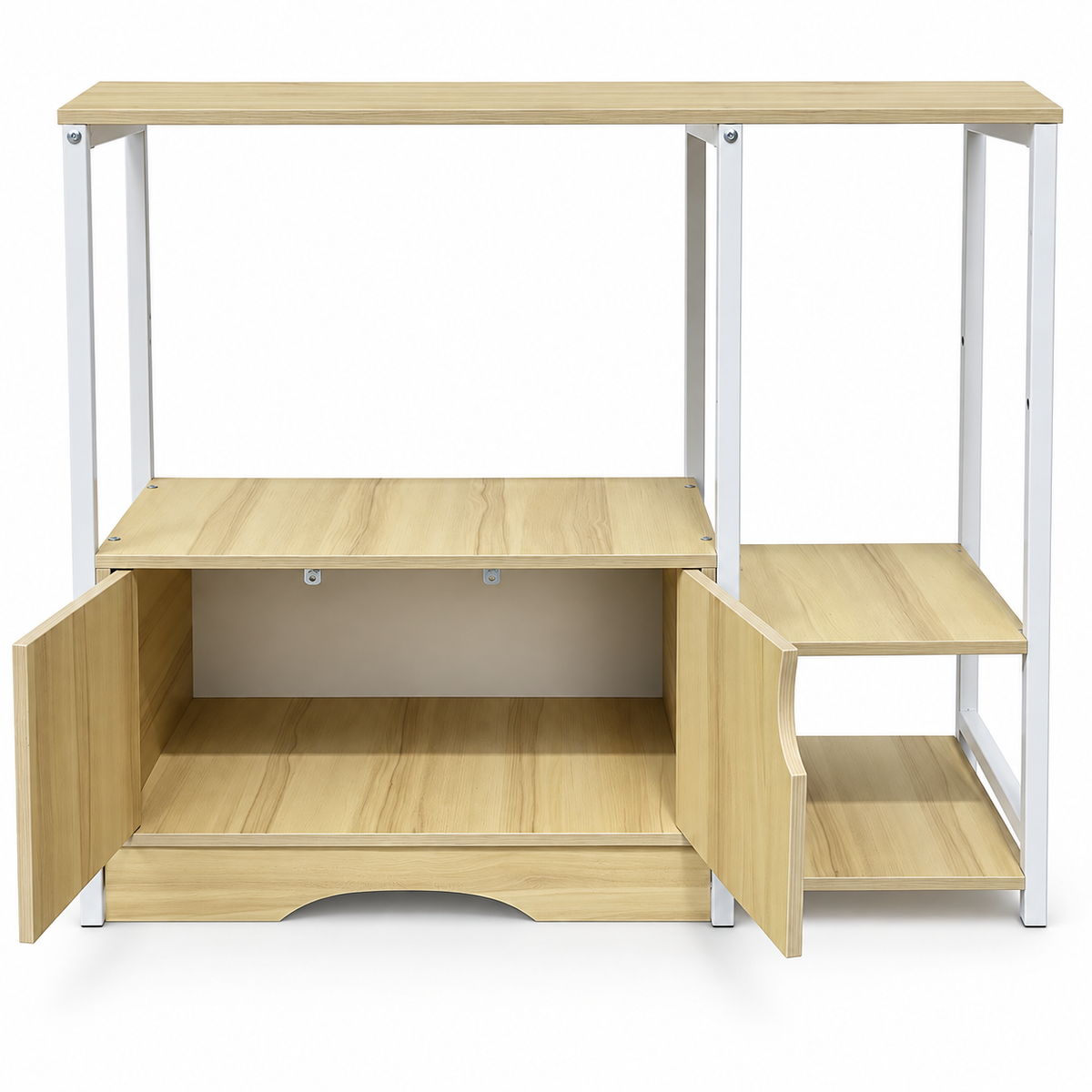 Freestanding Kitchen Storage Cabinet & Microwave Stand with Shelves – Light Oak & White