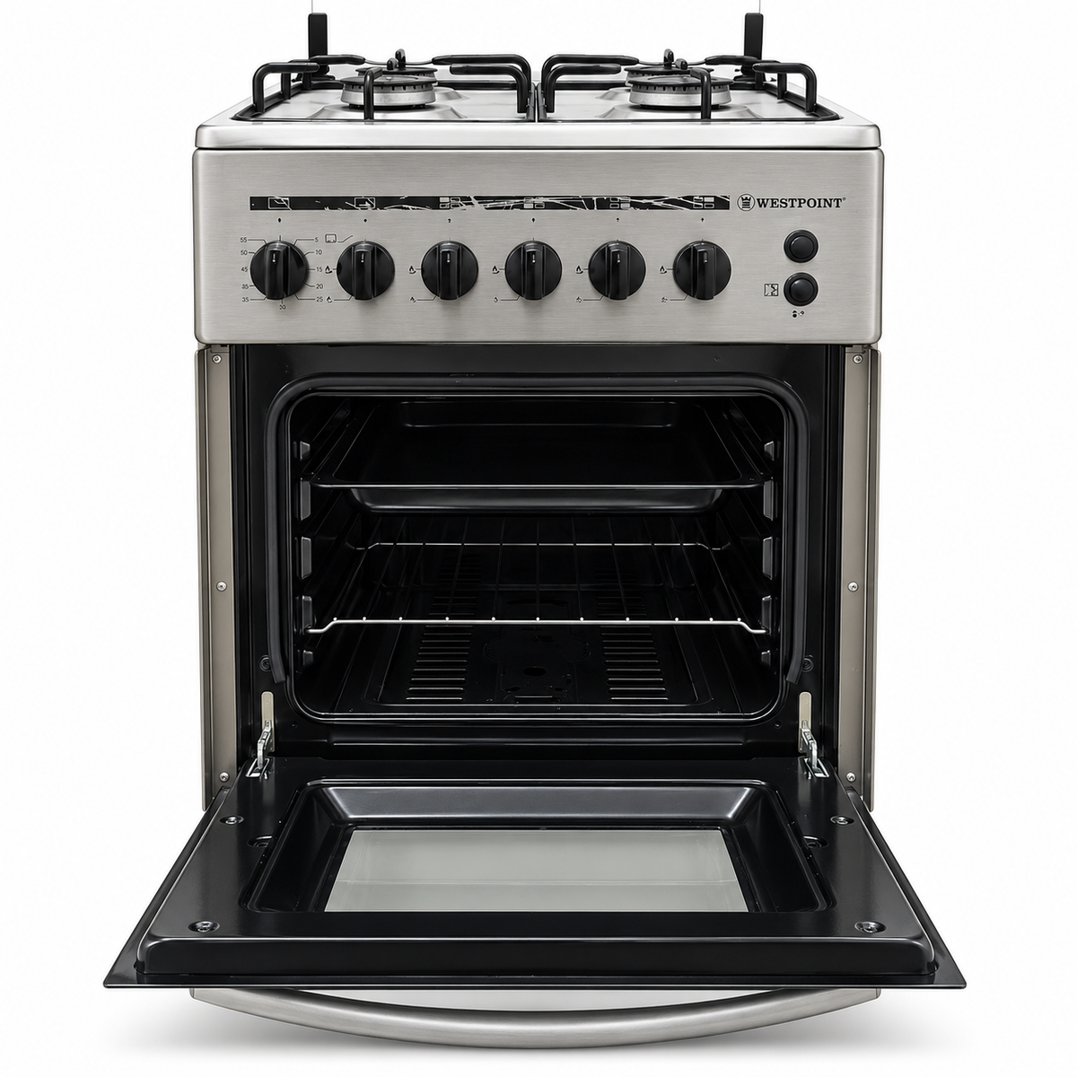 Westpoint WCLM5040G6IG 4-Burner Freestanding Gas Cooker with 54 L Oven – Stainless Steel