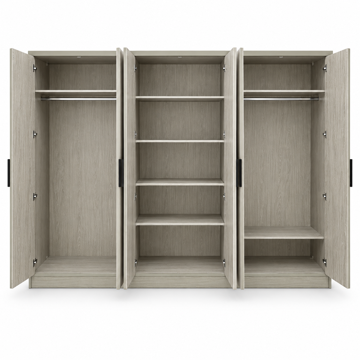 Home Box Liora King Bedroom Set with Mattress & 6-Door Mirrored Wardrobe – 180 × 200 cm – Light Oak