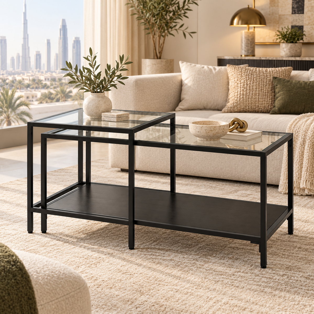IKEA VITTSJÖ Nest of 2 Tables – Black-Brown & Glass – 90 × 50 cm