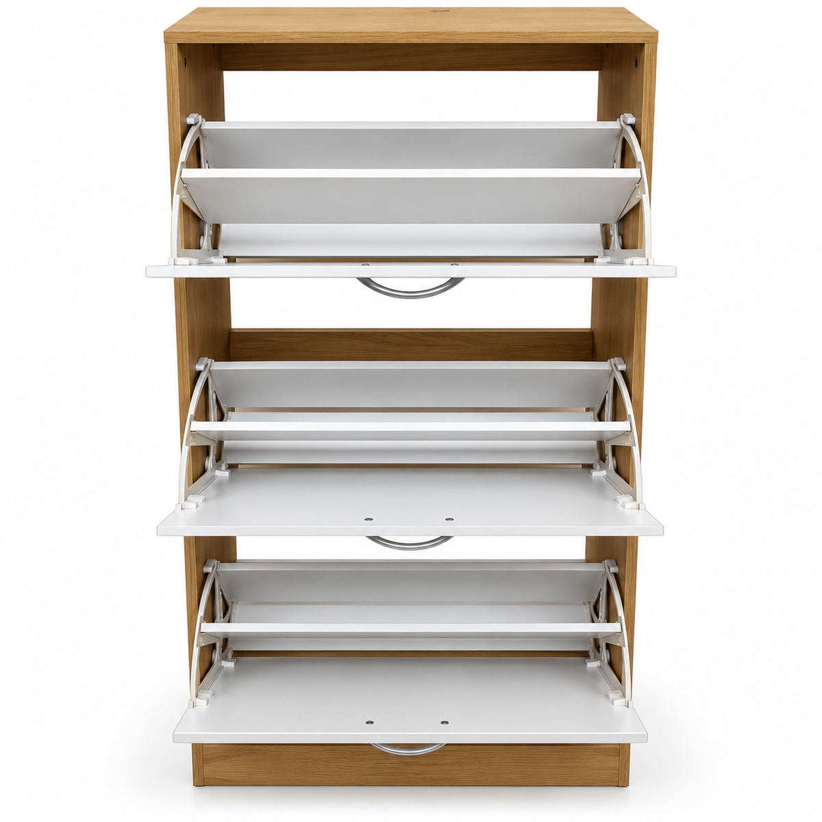 Home Centre Nordic 24-Pair Shoe Cabinet – White & Oak – 120 × 35 × 102 cm