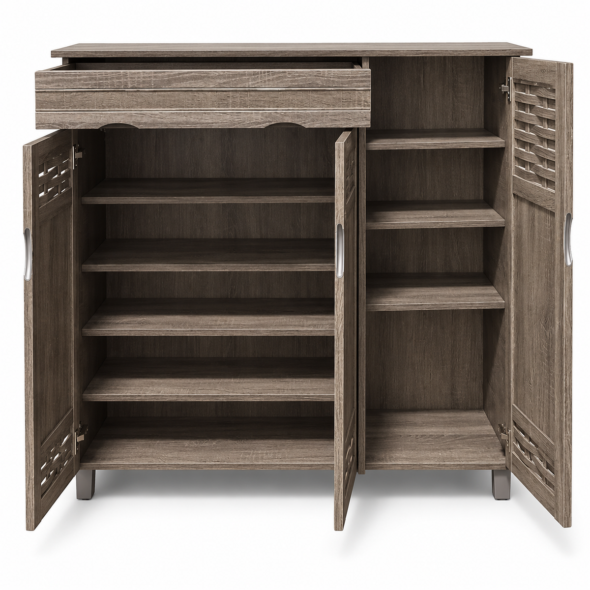 Home Centre 3-Door Shoe Cabinet with Drawer – Rustic Grey Brown