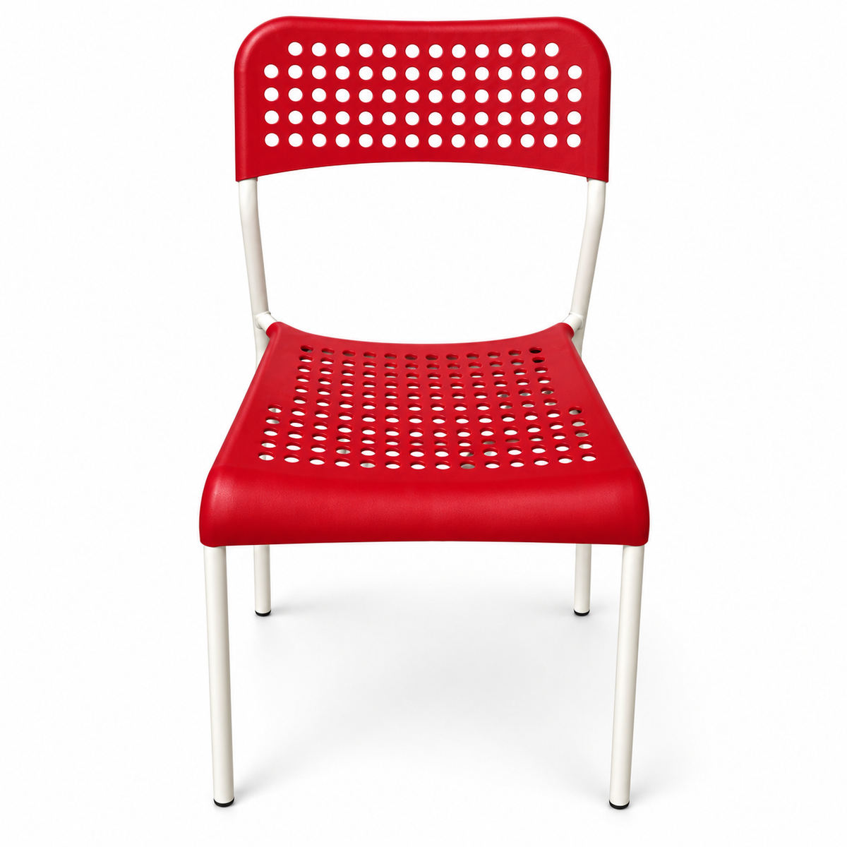 IKEA MELLTORP 4-Seater Dining Set – White Table with Red & Ivory Chairs – 75 × 75 cm