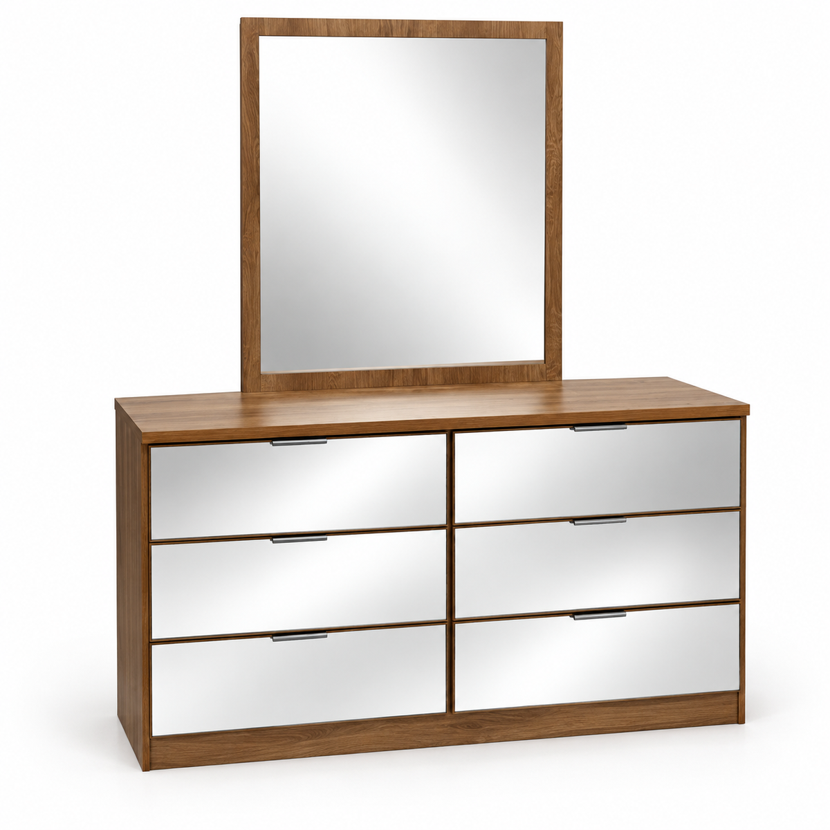 Home Centre Octon King Bedroom Set with Mattress, 2 Nightstands, 6-Drawer Dresser & Mirror – 180 × 200 cm – Walnut