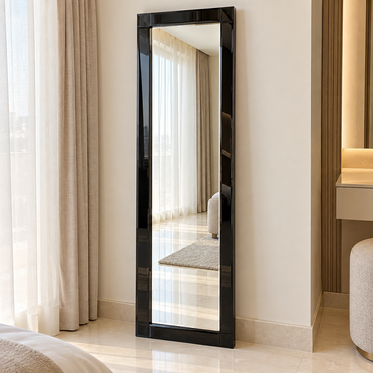 Homes r Us Black Cheval Bevelled Full-Length Mirror – 40 × 150 cm