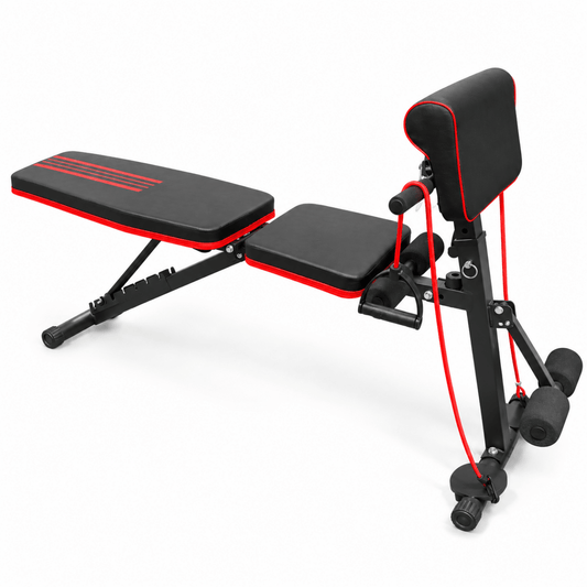 Adjustable Multi-Function Home Gym Workout Bench with Resistance Bands – Black & Red - Al Thahani Furniture