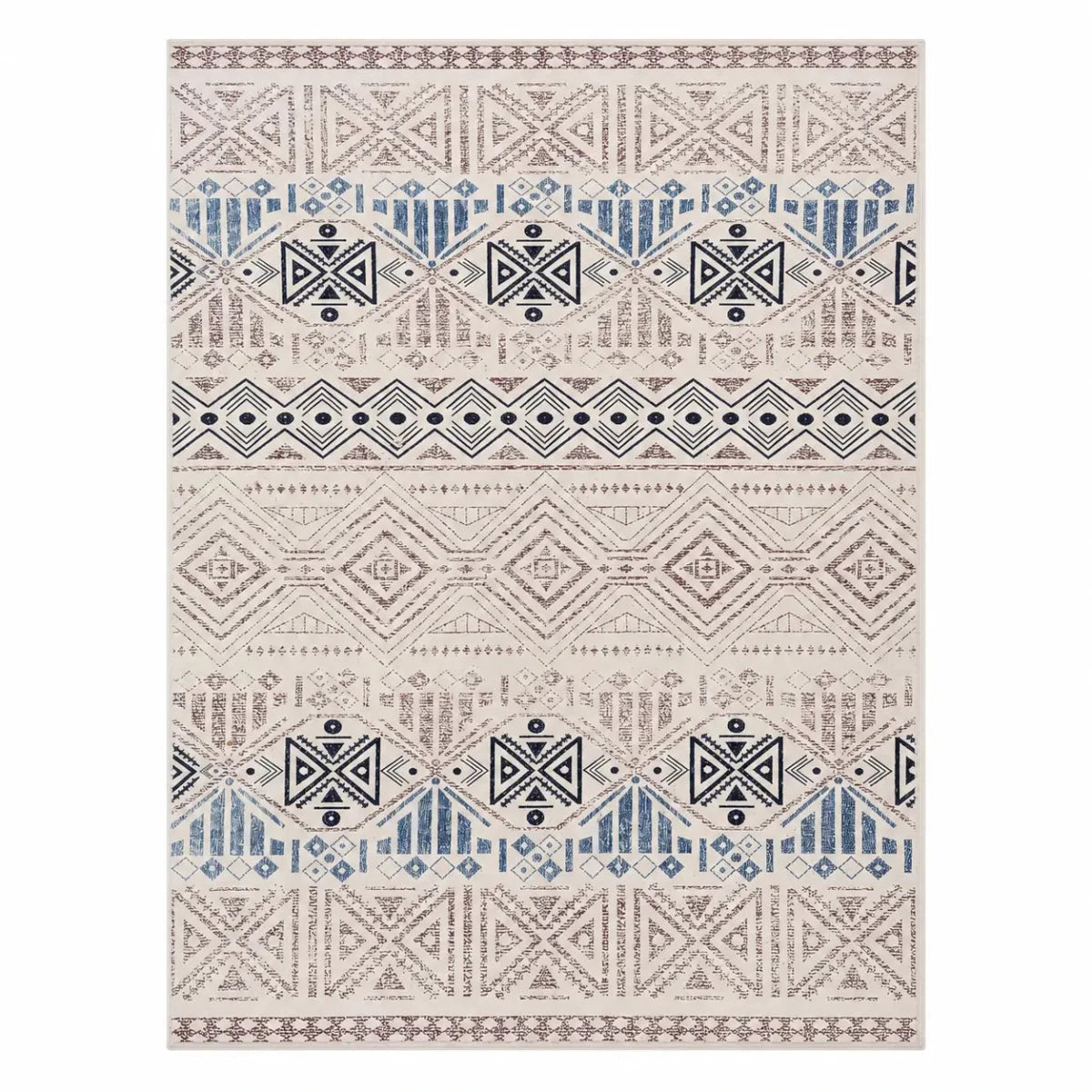 Agia Cream & Blue Area Rug | Distressed Geometric Design, 160x230 cm - used 5 months - Al Thahani Furniture