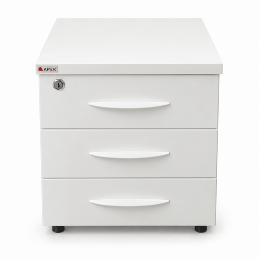 APEX 3-Drawer Mobile Office Pedestal with Lock – White – 42.5 × 49 × 54 cm - Al Thahani Furniture