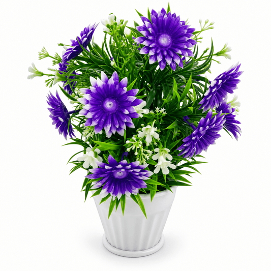 Artificial Purple Daisy Floral Arrangement in White Pot - Al Thahani Furniture