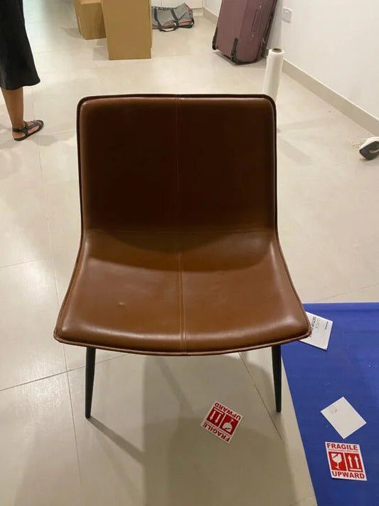 Breton Faux Leather Armless Chair | Brown Leather Look & Metallic Frame - althahanifurniture