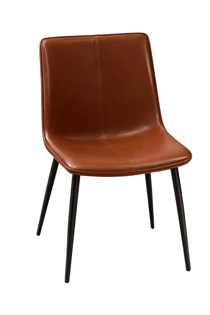 Breton Faux Leather Armless Chair – Brown Leather - Look Seat & Metallic Frame – Modern Style - althahanifurniture