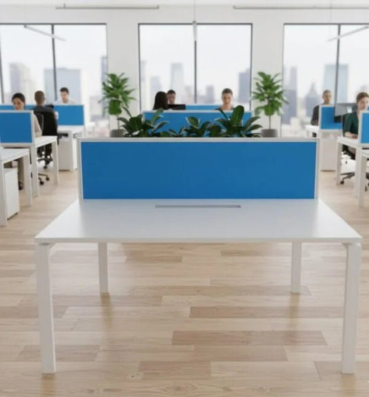 Citi System 2 - Person Workstation | Back - to - Back with Blue Privacy Screen - althahanifurniture