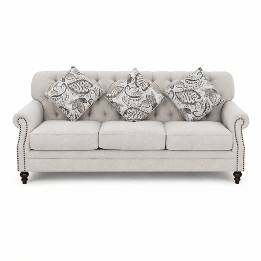 Classic 5-Seater 3+1+1 Tufted Fabric Sofa Set – Beige - Al Thahani Furniture