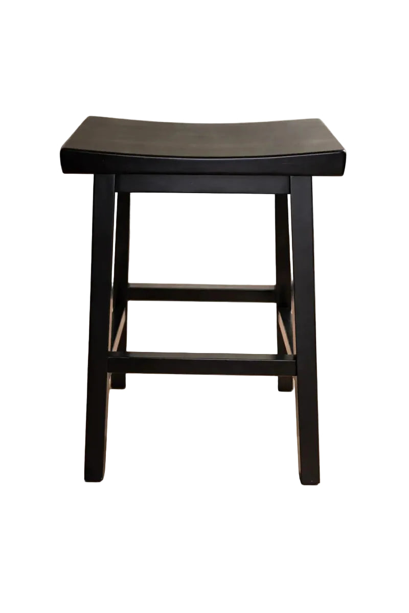 Classic Saddle - Seat Bar Stool – Solid Wood, Black Finish - althahanifurniture