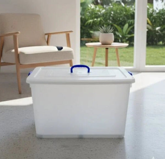 Clear Plastic Storage Box with Lid & Blue Handles - althahanifurniture