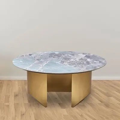 Danube Home Conley Sintered Stone Round Coffee Table | Green/Gold - used 3 months - Al Thahani Furniture