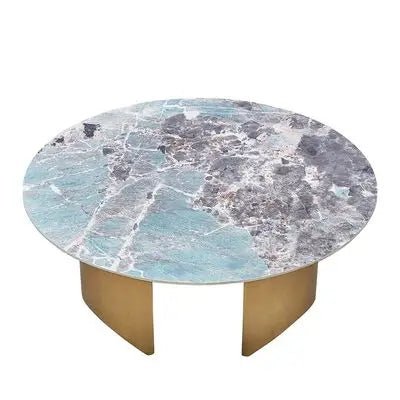 Danube Home Conley Sintered Stone Round Coffee Table | Green/Gold - used 3 months - Al Thahani Furniture