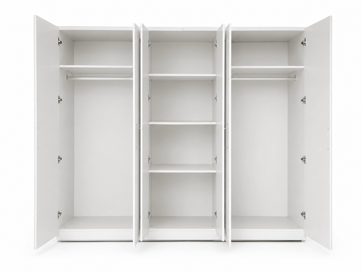 Danube Home Ezekiel 6-Door Wardrobe | White/Silver, 244.5x61.5x200 cm - Al Thahani Furniture