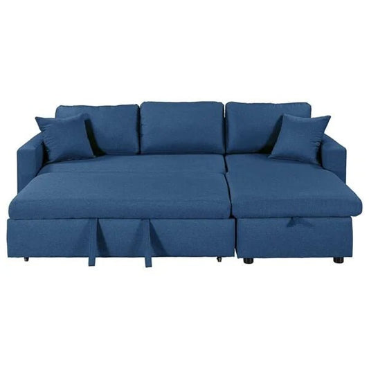 Danube Home Hunter 3‑Seater Sofa Cum Bed | Blue Fabric | Solid Wood Frame | Convertible Chaise & Storage - althahanifurniture