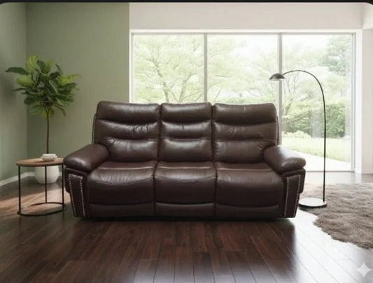 Danube Home Lucy 3+2 Brown Leather Recliner Sofa Set - althahanifurniture