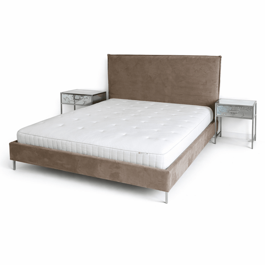 Danube Modern Bed Set – Grey Velvet Upholstery with Mirrored Nightstands – 180x200 cm - althahanifurniture