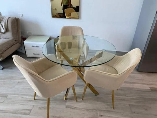 Davos Gold Round Dining Table set, Home Center - althahanifurniture