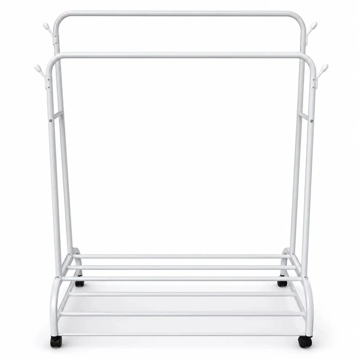 Double-Rod Garment Rack with Wheels | White, 109x57x160 cm - used 3 months - Al Thahani Furniture
