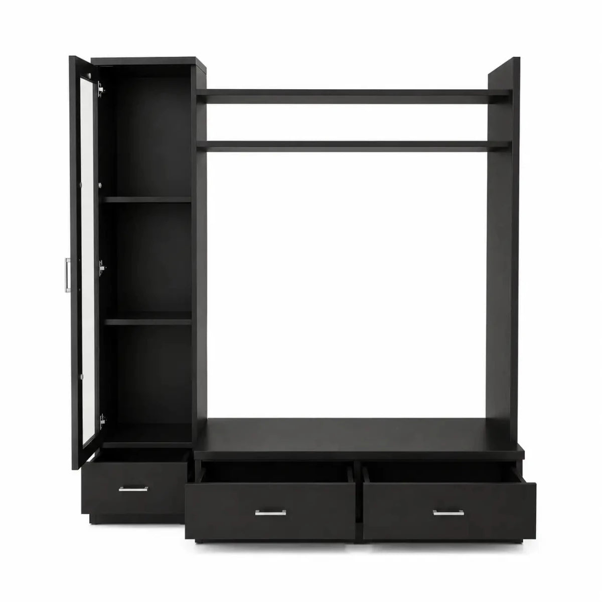 Engineered Wood TV Entertainment Unit | Black, Display Cabinet & Drawers - used 6 months - Al Thahani Furniture