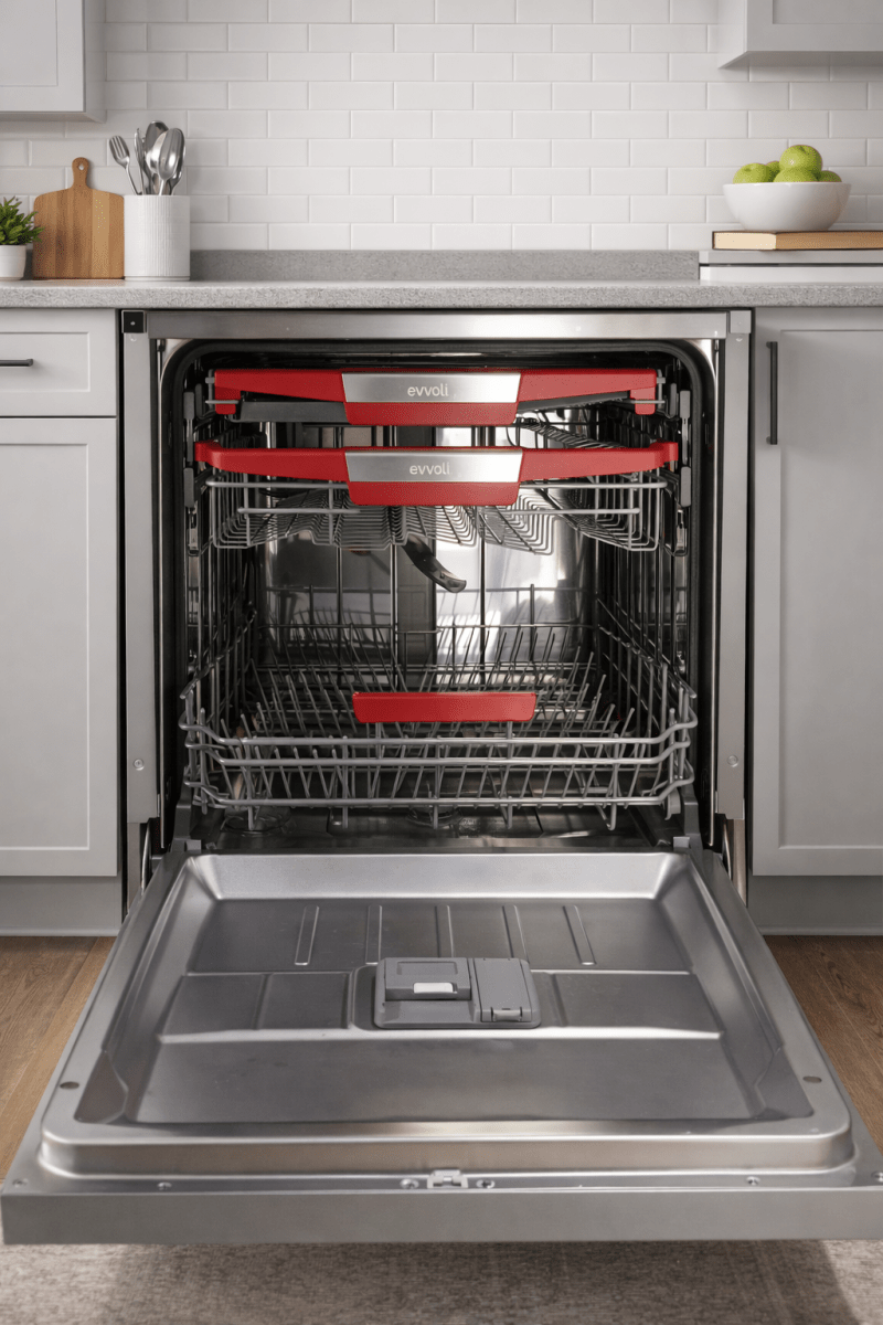 Evvoli 15 - Place Freestanding Dishwasher – 7 Programs (Auto, Intensive, Rapid), LED Display, Child Lock, 60x60x85 cm - althahanifurniture