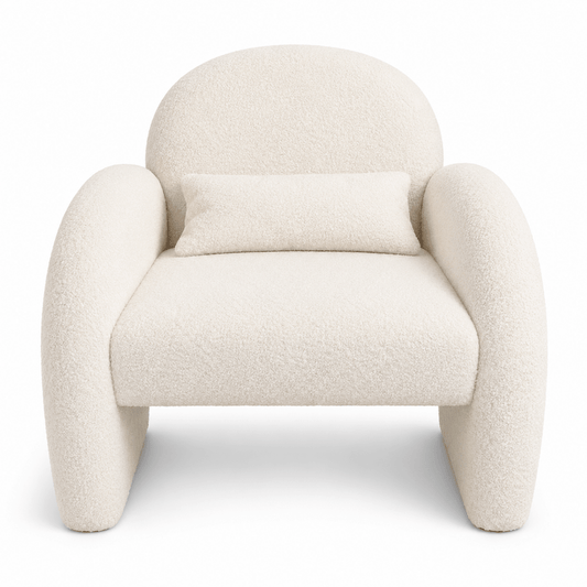 Fifty Five South Ozzero Ivory Bouclé Curved Armchair – 69 × 70 × 69 cm - Al Thahani Furniture