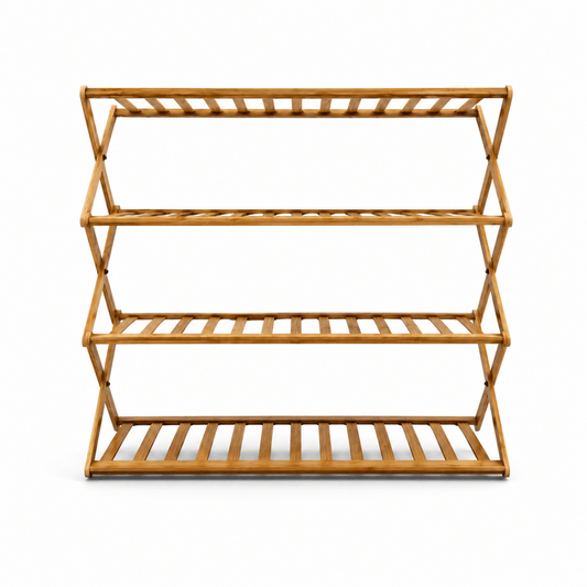 Foldable Bamboo Shoe Rack | X-Shape Collapsible, Installation-Free - used 2 months - Al Thahani Furniture