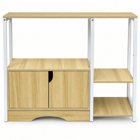 Freestanding Kitchen Storage Cabinet & Microwave Stand with Shelves – Light Oak & White - Al Thahani Furniture