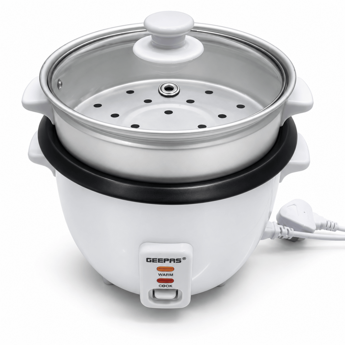 Geepas GRC4325H 1L Multifunction Rice Cooker with Steamer – White - Al Thahani Furniture
