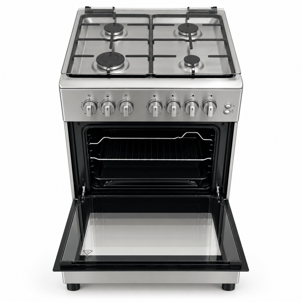 Haier 4-Burner Gas Cooker with Oven & Grill – 60 cm – Inox Silver - Al Thahani Furniture