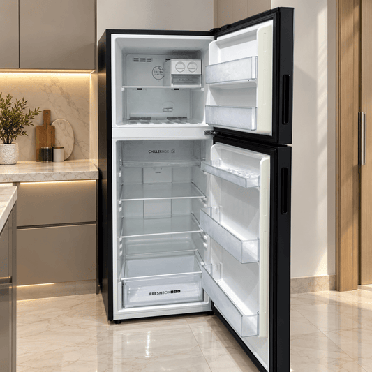 Haier HRF-468BS 357L Twin Inverter Top Mount Refrigerator – Black - Al Thahani Furniture