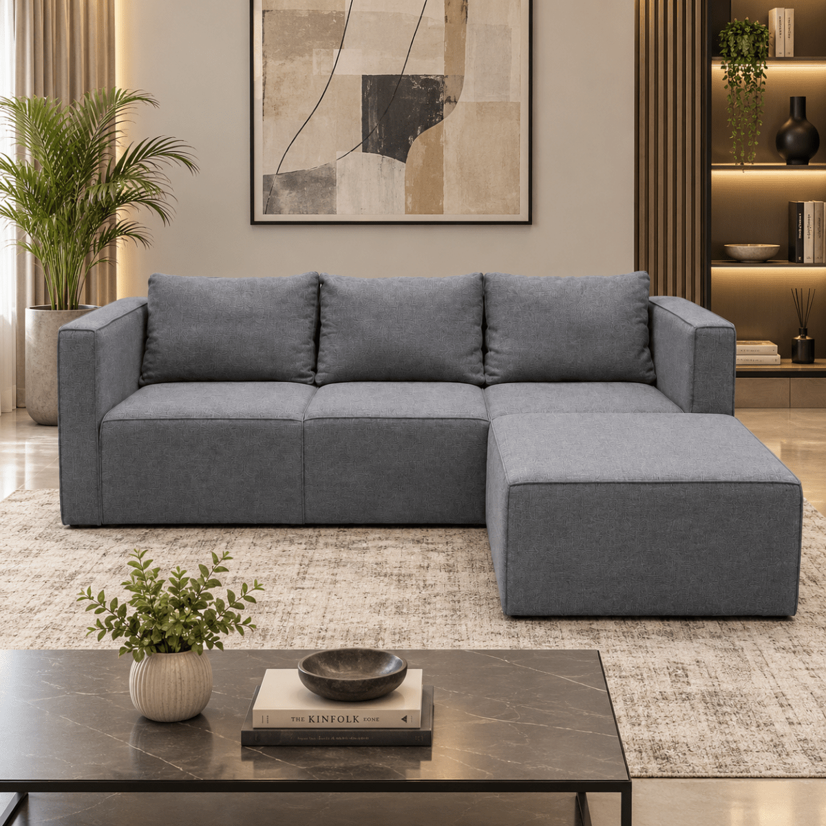 Hofer L-Shaped Modular Sectional Sofa | Low-Profile, Block-Style, Reversible Chaise - used 4 months - Al Thahani Furniture